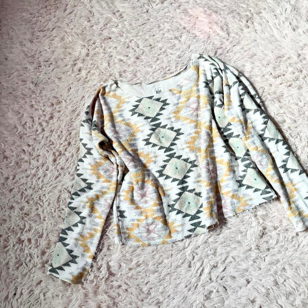 Billabong Aztec Geometric Tribal Western Cozy Warm Sweatshirt Womens M Earthy